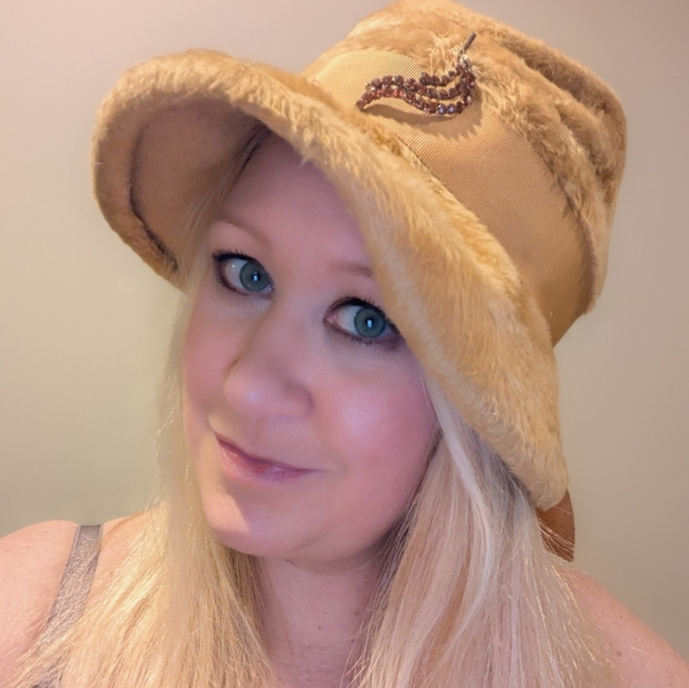 Vintage Fury Tan Hat With Rhinestone Embellishment